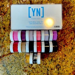 13 young nail dip powders. 1 quick dip. 14 total .5oz. 15 gram. Yn tips 500